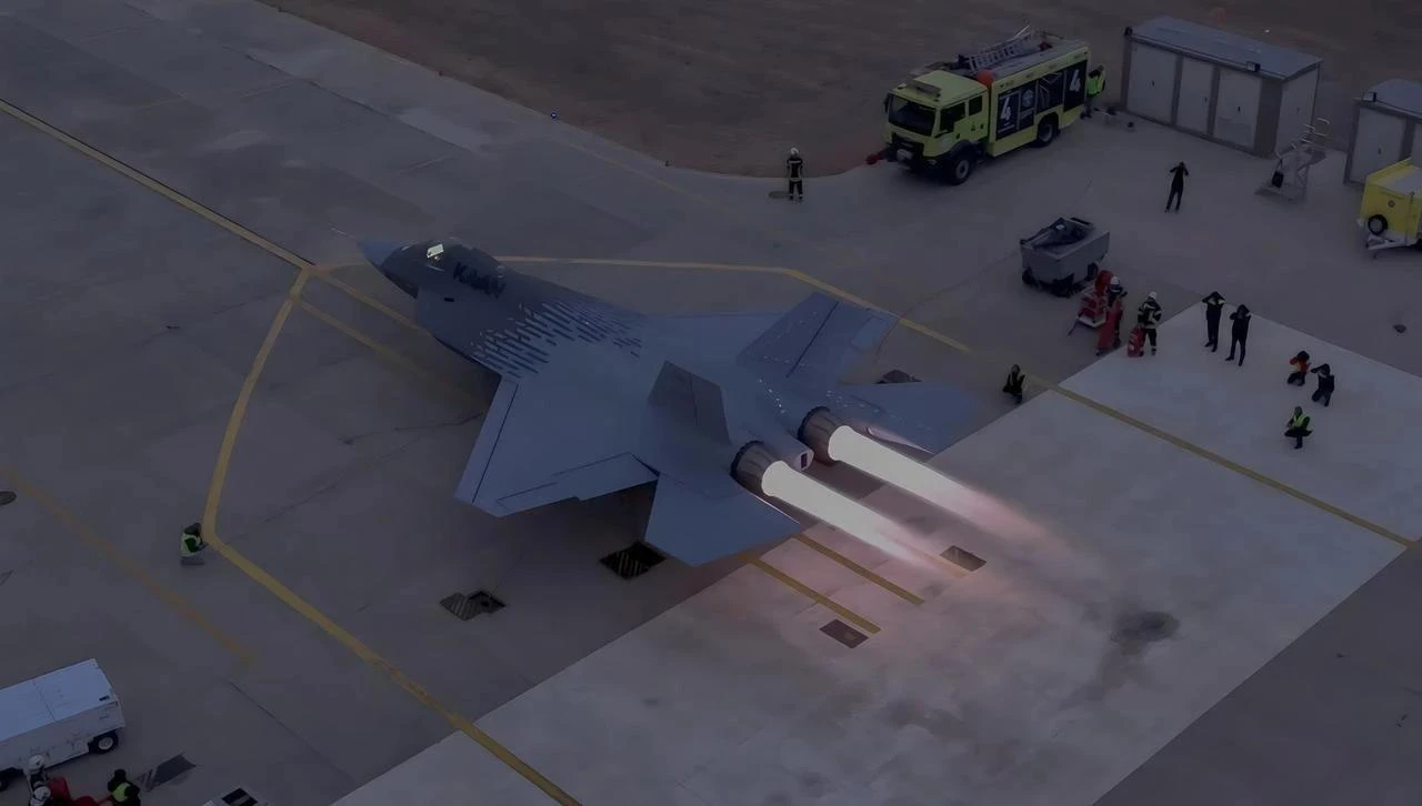 KAAN fighter jet, developed by Turkish Aerospace Industries (TAI) during its afterburner running tests in Ankara, Türkiye, accessed on February 28, 2025. (Photo via X / @TUSAS_TR)