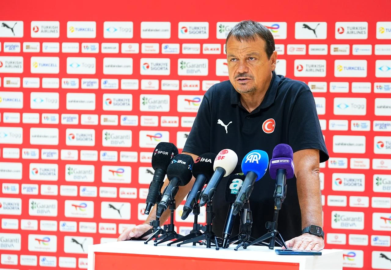Ergin Ataman speaks at Türkiye’s media day before World Cup qualifiers against Bosnia and Herzegovina and Switzerland, June 28, 2026. (AA Photo)