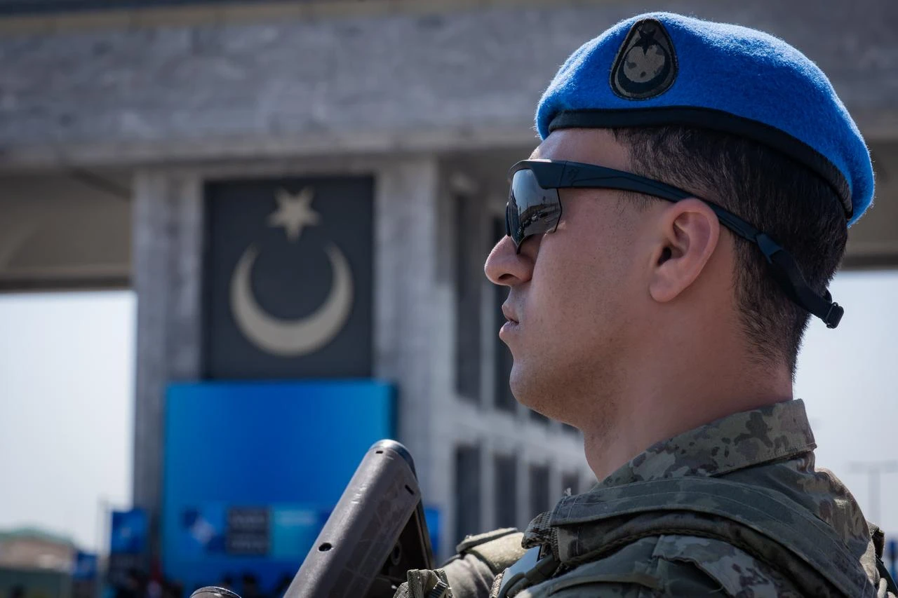 Soldiers stand guard at Ay Yildiz Joint Headquarters, which brings together the General Staff and the Army, Navy, and Air Force commands under one roof, in Ankara, Türkiye, July 2, 2026. (AA Photo)