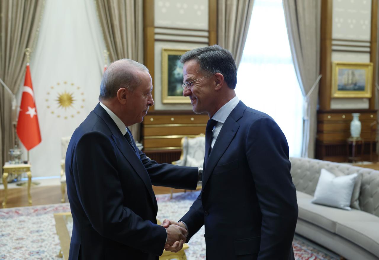 President Recep Tayyip Erdogan (L) receives NATO Secretary General Mark Rutte (R) in Ankara, Türkiye, on July 6, 2026. ( Turkish Presidency/ Mustafa Kamaci  - Anadolu Agency )