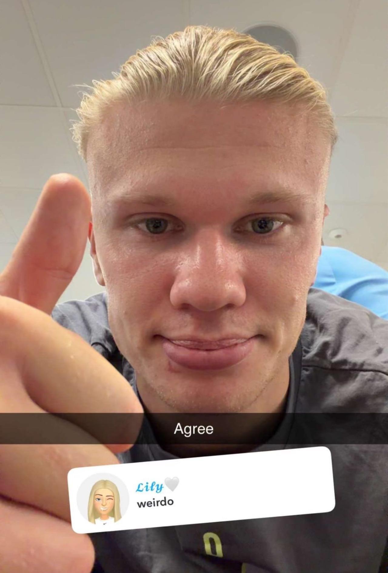 Screenshot of a snap shared by Haaland in his account on social media platform Snapchat. (Photo via X/@F1REAKS)