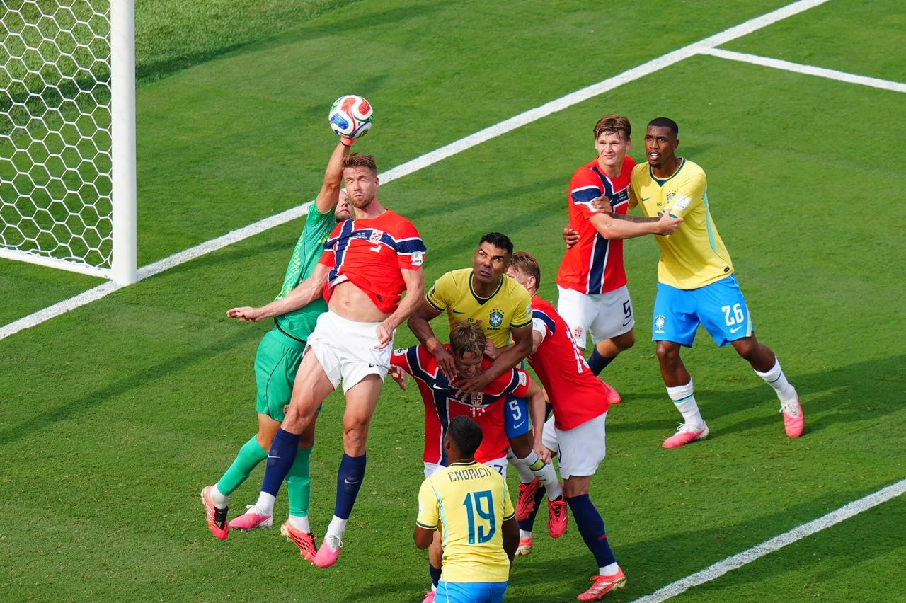 Casemiro (5) of Brazil in action during the FIFA World Cup 2026 Round of 16 match between Brazil and Norway at New Jersey Stadium (MetLife Stadium) in East Rutherford, New Jersey, USA, on July 05, 2026. (AA Photo)