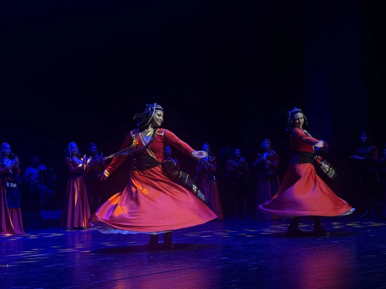 Dancers perform in traditional costumes during the International Chveneburebi Festival at Merinos Ataturk Congress and Culture Center in Bursa, Türkiye. (AA Photo)