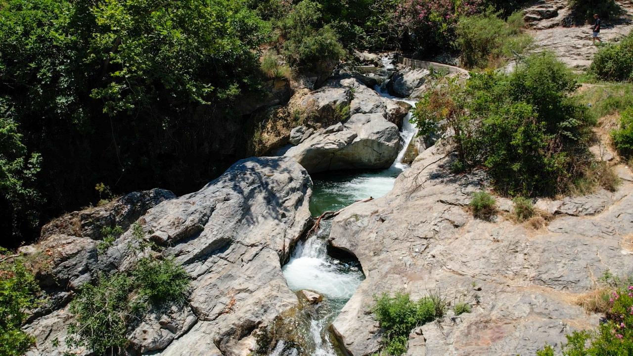 An aerial view shows the Tabak Deresi canyon and its cascading rock pools in Salihli, a rare natural landscape facing pressure from rising visitor numbers. (IHA Photo)