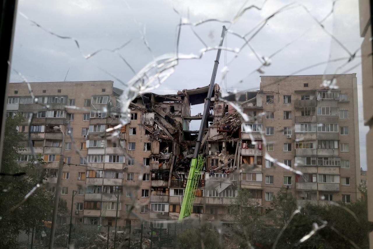 This photograph shows a multistorey residential building partially destroyed as a result of Russian missile strike on the Ukrainian capital of Kyiv on July 6, 2026. (AFP Photo)