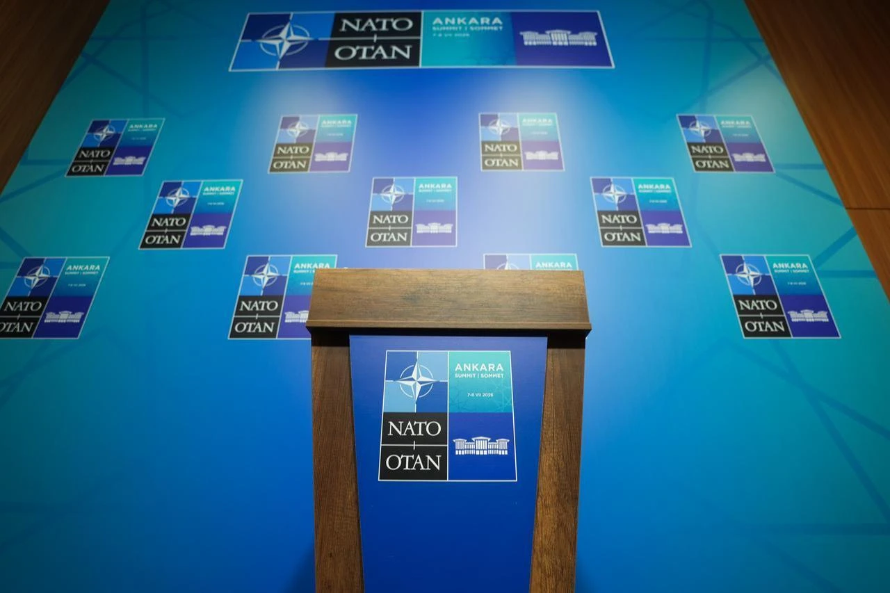 A view of the press briefing room at the International Media Center established at the Presidential Nation's Library ahead of the 36th NATO Heads of State and Government Summit in Ankara, July 6, 2026. (AA Photo)