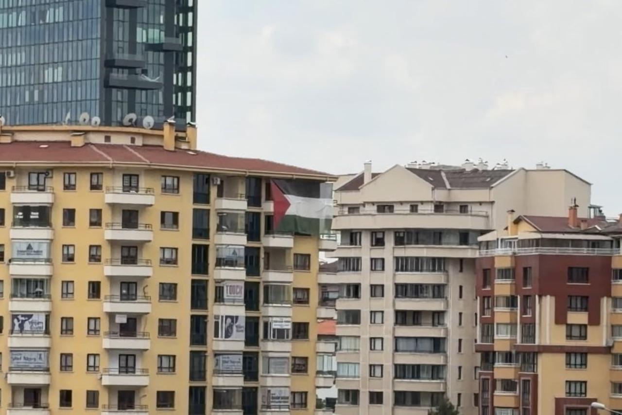 Palestinian flag displayed near Trump’s hotel ahead of NATO summit