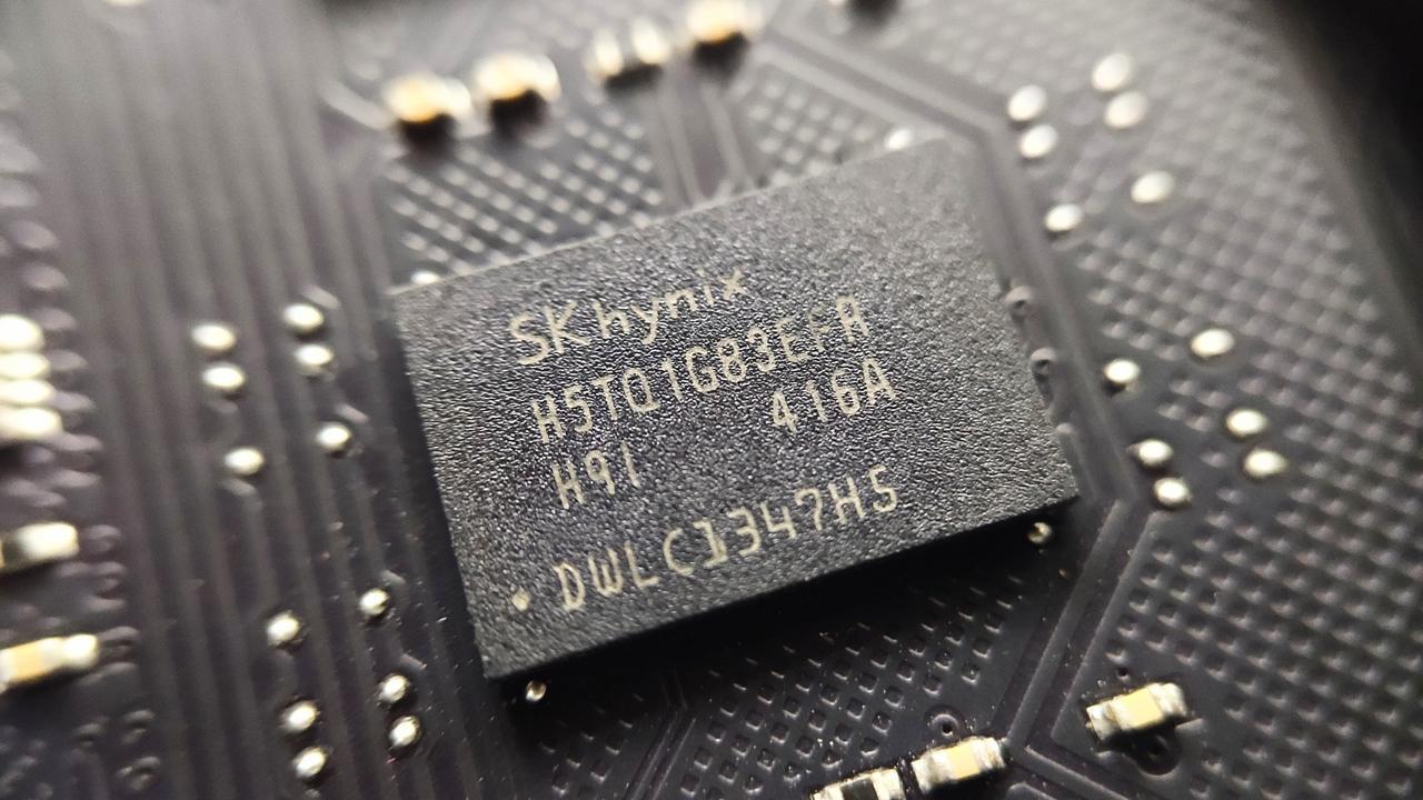 A close-up of an SK Hynix memory chip mounted on a computer RAM module in Surabaya, Indonesia, Dec. 8, 2023. (Adobe Stock Photo)