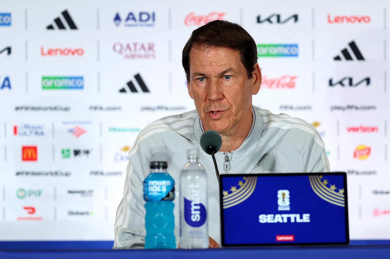 Rudi Garcia, Head Coach of Belgium, attends a press conference of Winner Match 82 at Seattle Stadium in Washington, DC, US, July 05, 2026 (AFP Photo)