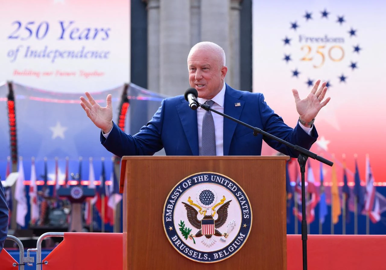 US ambassador in Belgium Bill White delivers a speech during celebration for the 250 years of The United States' independence in the Cinquantenaire Park in Brussels, Belgium, June 28, 2026. (AFP Photo)