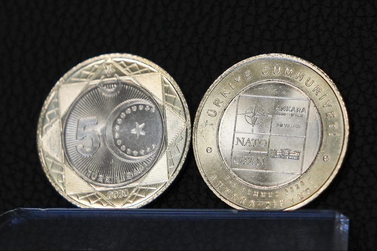 Two commemorative ₺5 coins issued to mark the 36th NATO Leaders Summit in Ankara, Türkiye, July 6, 2026. (AA Photo)