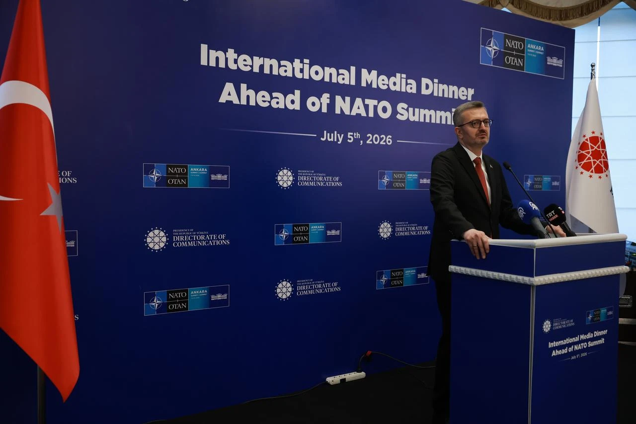 Türkiye's Communications Director Burhanettin Duran makes a speech as he hosts international journalists, explaining the nation's strategic use of its culinary heritage to foster global understanding ahead of the July 7-8 NATO summit in Ankara, Türkiye, July 5, 2026. (AA Photo)