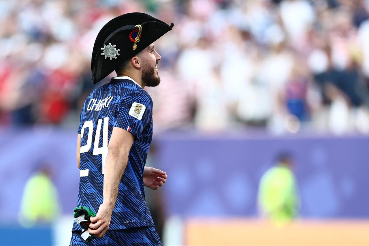 France's forward #24 Rayan Cherki celebrates after winning the 2026 World Cup round of 16 football match between Paraguay and France at the Philadelphia Stadium in Philadelphia, July 4, 2026. (AFP Photo)