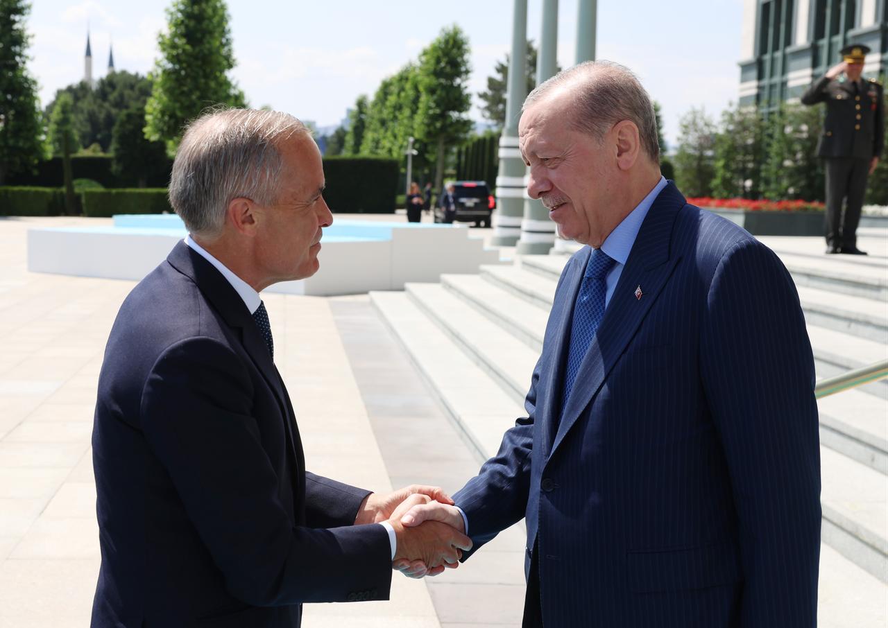 Turkish President Recep Tayyip Erdogan welcomes Canadian Prime Minister Mark Carney at the Presidential Complex, July 7, 2026, in Ankara, Turkiye. ( TUR Presidency/ Murat Kula - Anadolu Agency )