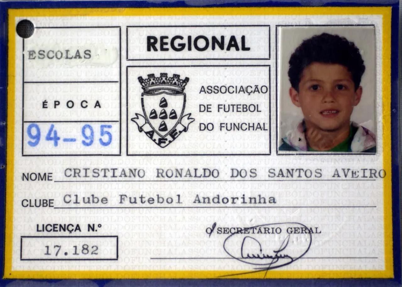 Cristiano Ronaldo’s first football registration card with Andorinha. (Photo via thesun.ie)