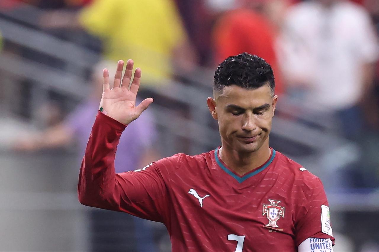 Portugal's forward #07 Cristiano Ronaldo greets fans after losing the 2026 World Cup match between Portugal and Spain at the Dallas Stadium in Texas, US, July 6, 2026. (AFP Photo)