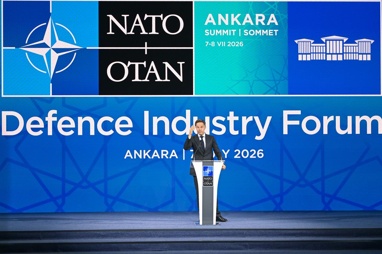NATO Secretary General Mark Rutte speaks during the Defence Industry Forum, which opened the 36th NATO Heads of State and Government Summit in Ankara, Türkiye, July 7, 2026. (AA Photo)