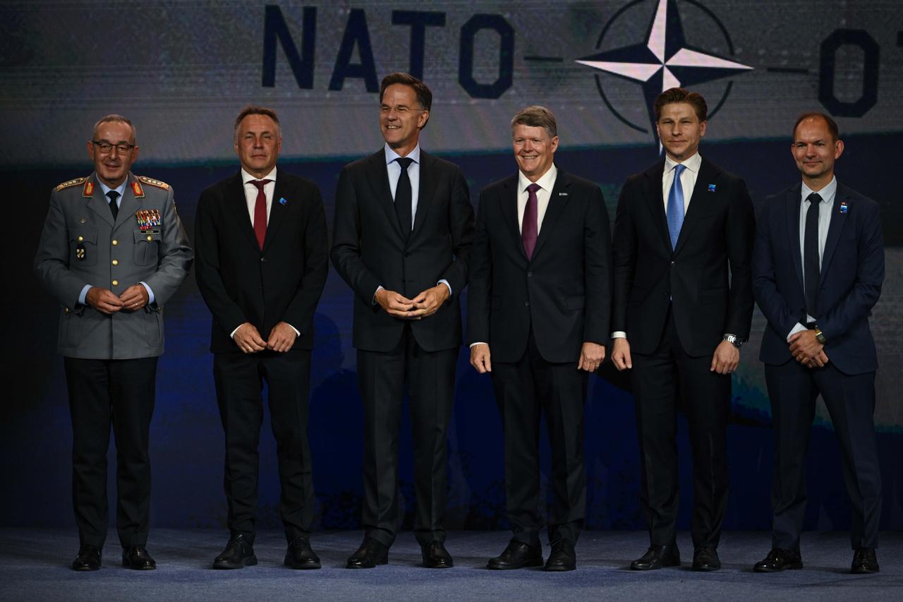 NATO Secretary General Mark Rutte, Minister of Defence of Denmark Jeppe Bruus Christensen, Minister of Defence of Norway Tore Sandvik and Minister of Defence of Finland Antti Hakkanen attend the Defence Industry Forum, which opened the 36th NATO Heads of State and Government Summit in Ankara, Türkiye, July 7, 2026. (AA Photo)