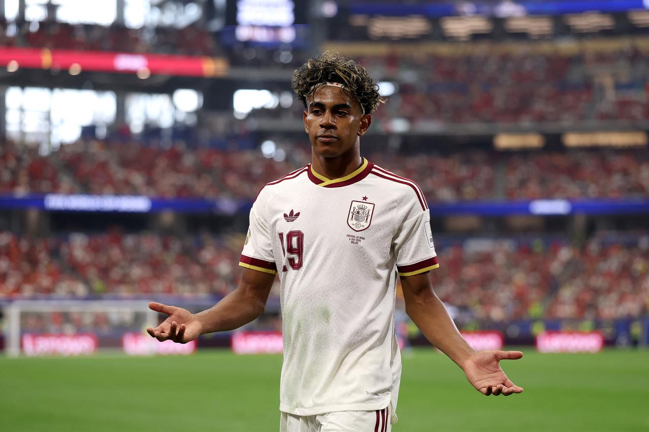 Lamine Yamal #19 of Spain reacts during the match between Portugal and Spain at Dallas Stadium in Arlington, Texas, US, July 06, 2026. (AFP Photo)