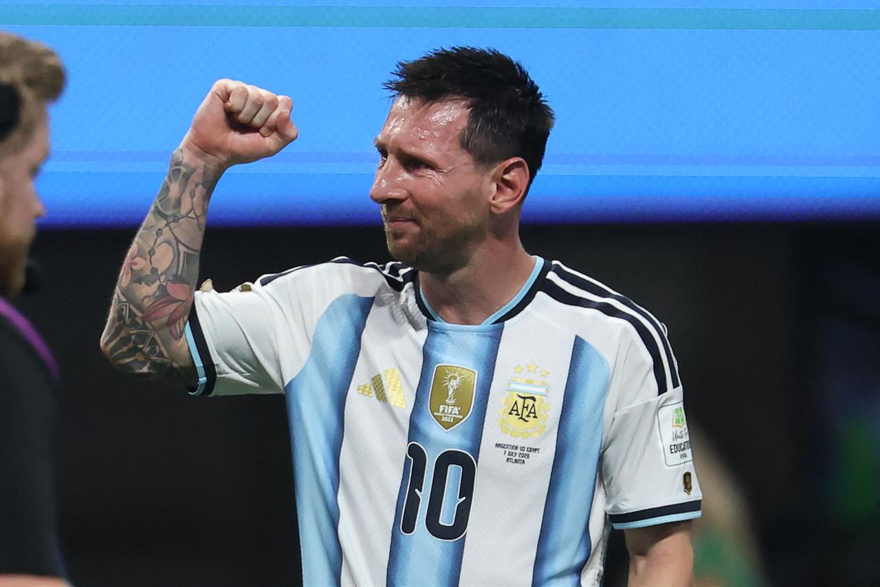 Argentina's forward #10 Lionel Messi has tears in his eyes as celebrates winning the match between Argentina and Egypt at Atlanta Stadium in Atlanta, US. July 7, 2026. (AFP Photo)