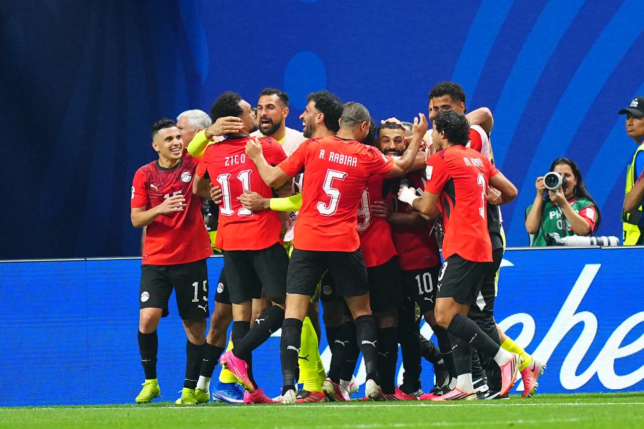 Mostafa Ziko (11) of Egypt celebrates with his teammates after scoring a goal during the 2026 FIFA World Cup Round of 16 match between Argentina and Egypt at Mercedes-Benz Stadium (Atlanta Stadium) in Atlanta, Georgia, United States, July 7, 2026. (AA Photo)