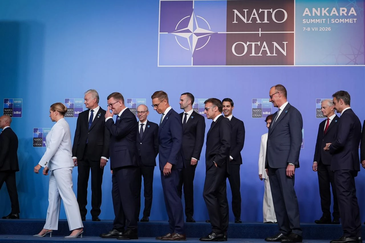 Leaders attending the 36th NATO Summit of Heads of State and Government, held at the Presidential Complex, pose for the traditional family photo in Ankara, Türkiye, July 08, 2026. (AA Photo)