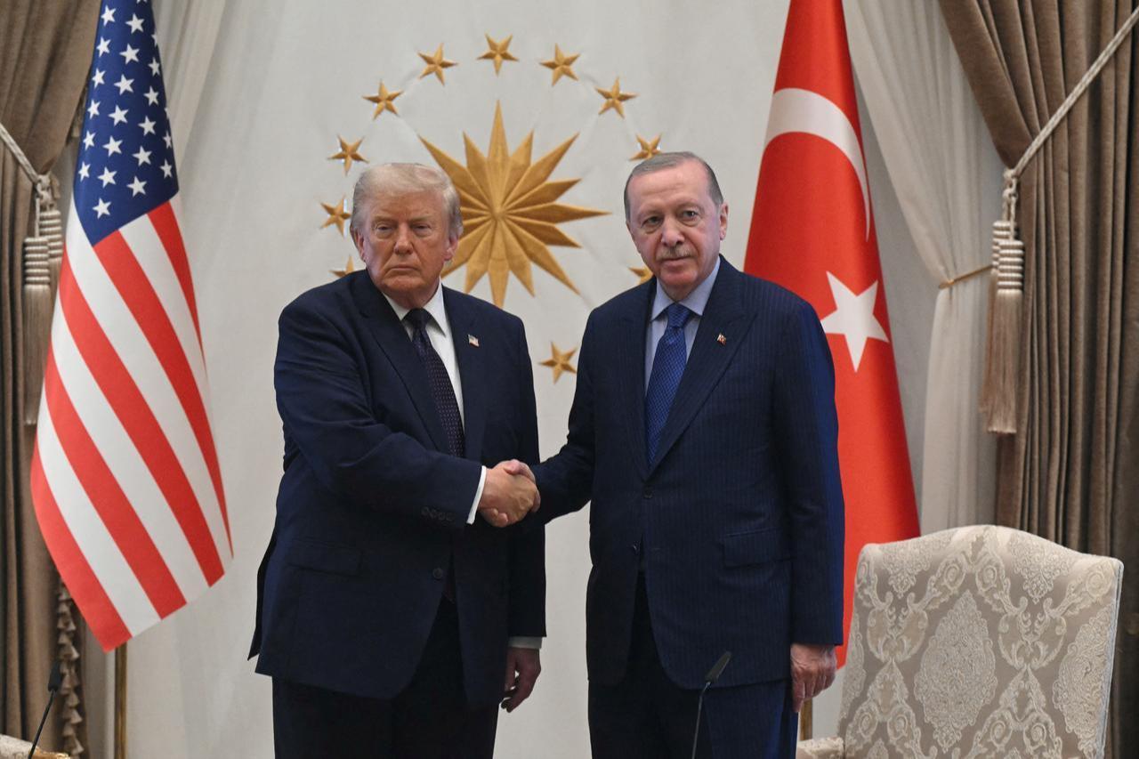 Turkish President Recep Tayyip Erdogan (R) shakes hands with US President Donald Trump during a meeting at Bestepe Presidential Compound in Ankara, July 7, 2026, on the sidelines of the NATO Summit. (AFP Photo)