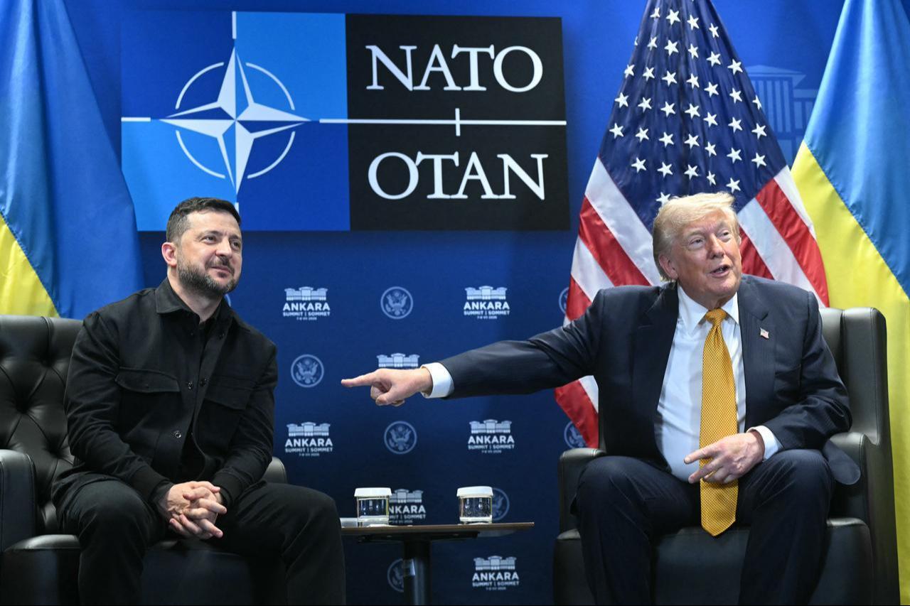 Ukraine's President Volodymyr Zelensky (L) meets with US President Donald Trump on the sidelines of the NATO Summit at Bestepe Presidential Compound in Ankara, July 8, 2026. (AFP Photo)