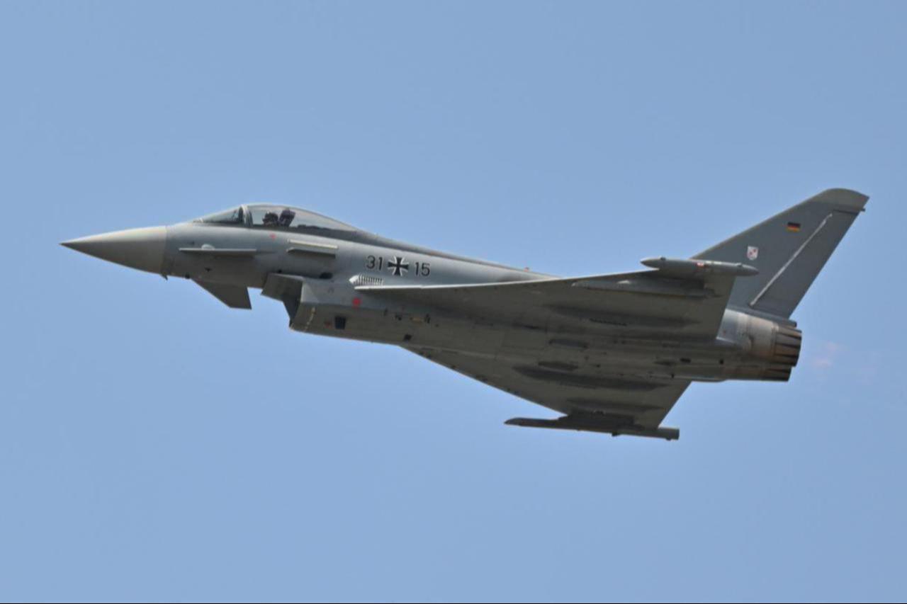 A Eurofighter performs during the 55th edition of the International Paris Air Show at Paris–Le Bourget Airport in Le Bourget, north of Paris on June 16, 2025. (AA Photo)