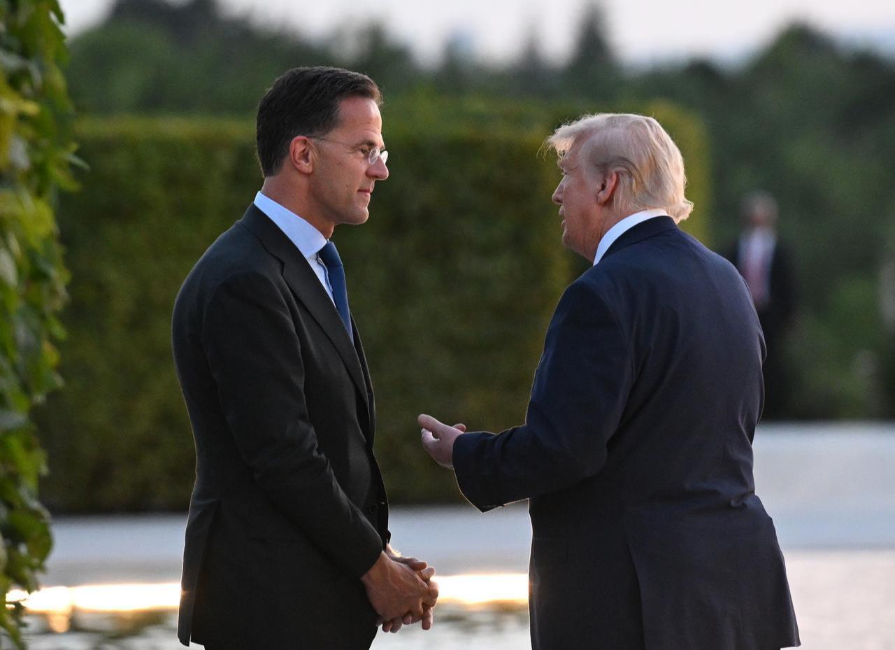 US President Donald Trump talks with NATO Secretary General Mark Rutte during a reception at the Presidential Complex in Ankara, July 7, 2026. (AA Photo)