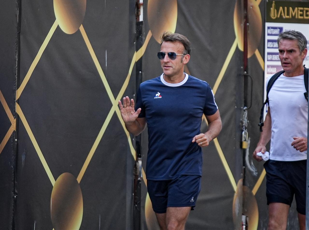 French President Emmanuel Macron goes for a morning jog in Ankara, Turkiye, where he arrived for the 36th NATO Heads of State and Government Summit, July 08, 2026. (AA Photo)