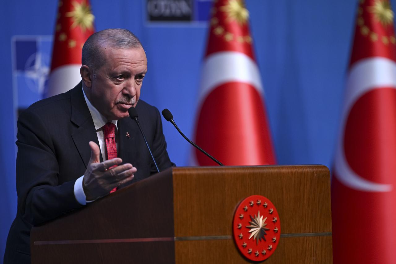 President Recep Tayyip Erdogan holds a press conference as part of the 36th NATO Summit of Heads of State and Government in Ankara, Türkiye, July 8, 2026. (AA Photo)