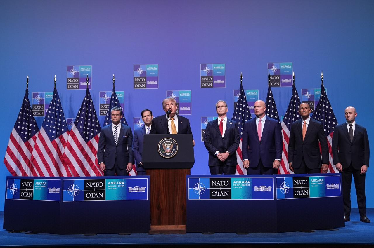 US President Donald Trump holds a press conference at the Presidential Complex as part of the 36th NATO Summit of Heads of State and Government in Ankara, Turkiye, on July 8, 2026. (Anadolu Agency photo)