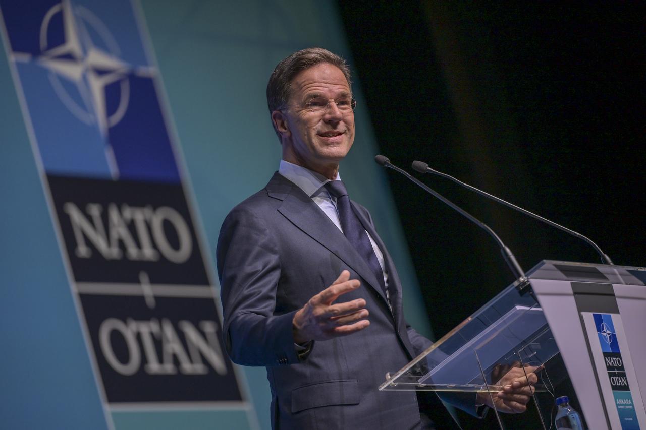 NATO Secretary General Mark Rutte makes a statement as he holds a pre-summit press conference ahead of the 36th NATO Summit of Heads of State and Government at the Presidential Complex in Ankara, Turkiye on July 6, 2026. (Anadolu Agency photo)