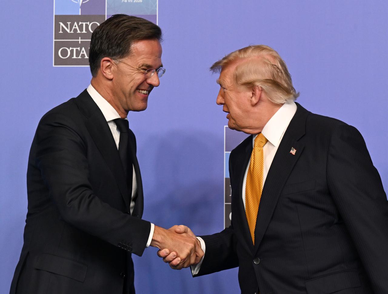 NATO Secretary General Mark Rutte welcomes US President Donald Trump ahead of the North Atlantic Council meeting, held as part of the 36th NATO Summit  in Ankara, July 8, 2026. (AA Photo)