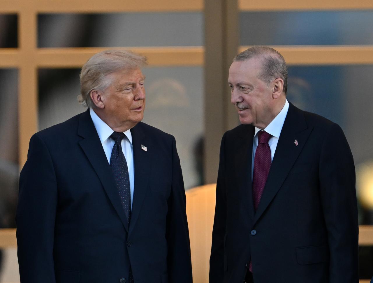 President Recep Tayyip Erdogan welcome US President Donald Trump during a reception hosted for heads of state and government attending the 36th NATO Summit in Ankara, July 7, 2026. (AA Photo)