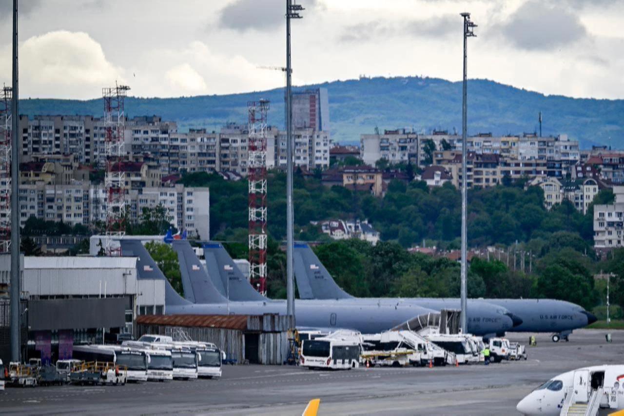 This photo shows US Air Force Boeing KC-135 Stratotanker air refueling aircrafts at Vasil Levski Airport, Sofia, Bulgaria on May 17, 2026. (AFP Photo)