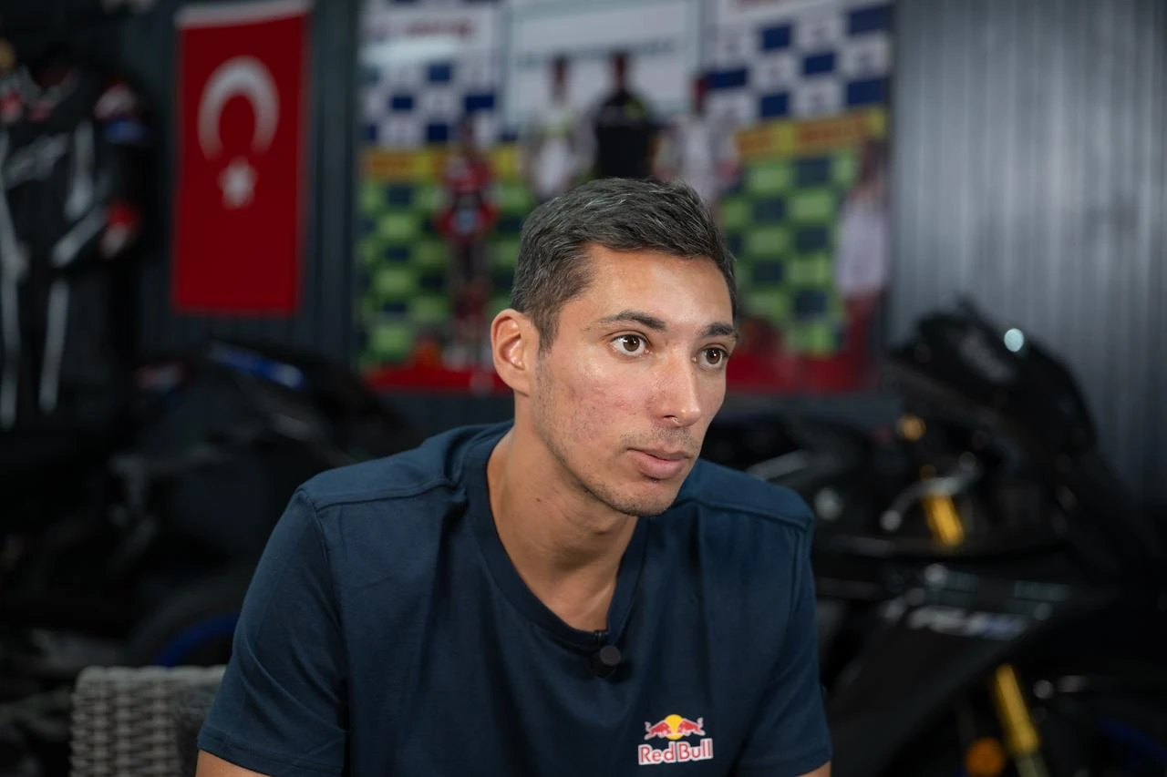 Red Bull athlete Toprak Razgatlioglu, the 2021, 2024 and 2025 FIM Superbike World Champion and the first Turkish rider to compete in MotoGP with the Prima Pramac Yamaha team this season, is seen during an interview in Istanbul, Türkiye, on July 30, 2026. (AA Photo)