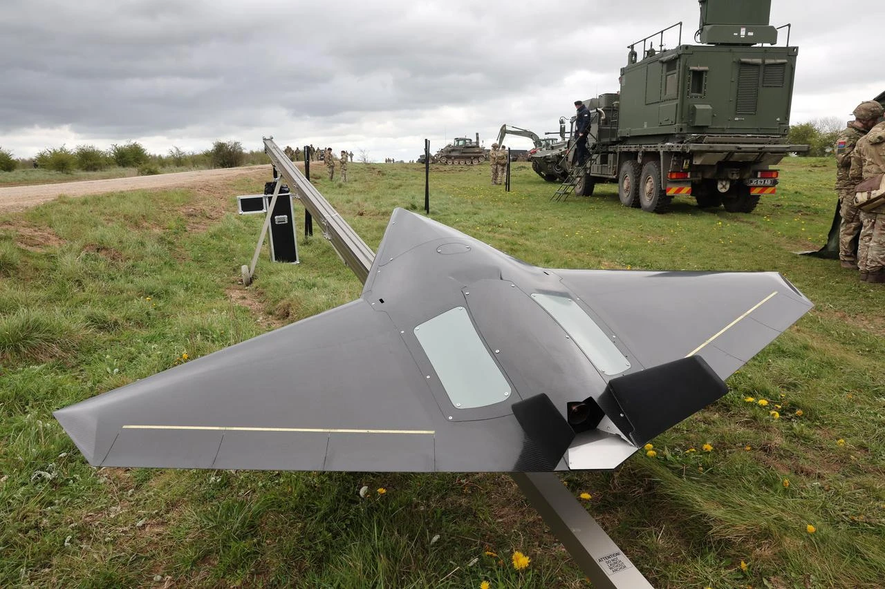26th Regiment, The Royal Regiment of Artillery display the Nyan One Way Effector drone during The 3rd (UK) Division’s ARMOURED EXPOSITION 2026 was held on Salisbury Plain Training Area, accessed on Aug. 10, 2026. (Photo by UK MOD)