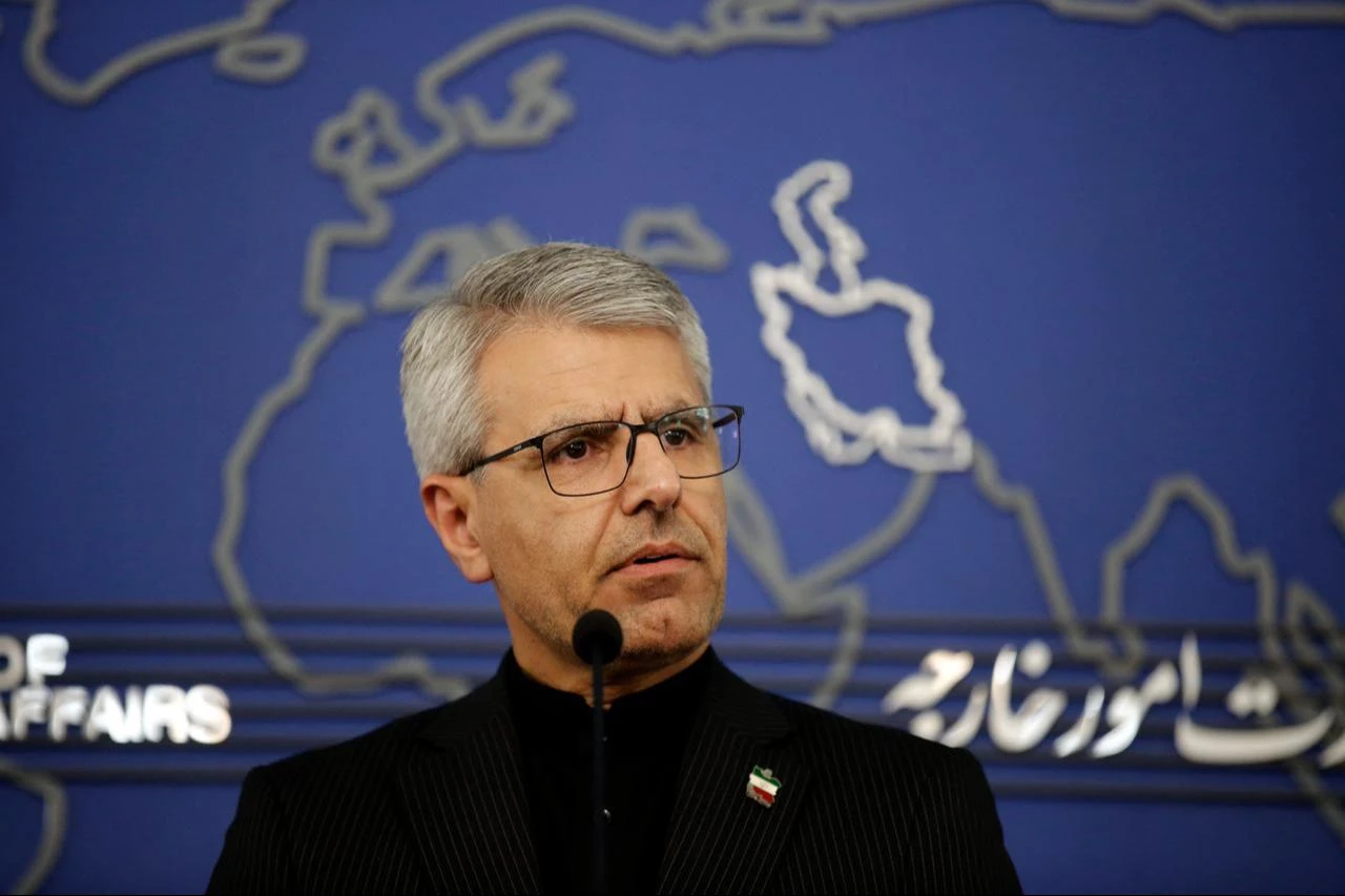 Spokesperson for the Ministry of Foreign Affairs of Iran, Esmail Baghaei, attends a press conference at the Ministry of Foreign Affairs in Tehran, Iran, on May 4, 2026. (AA Photo)