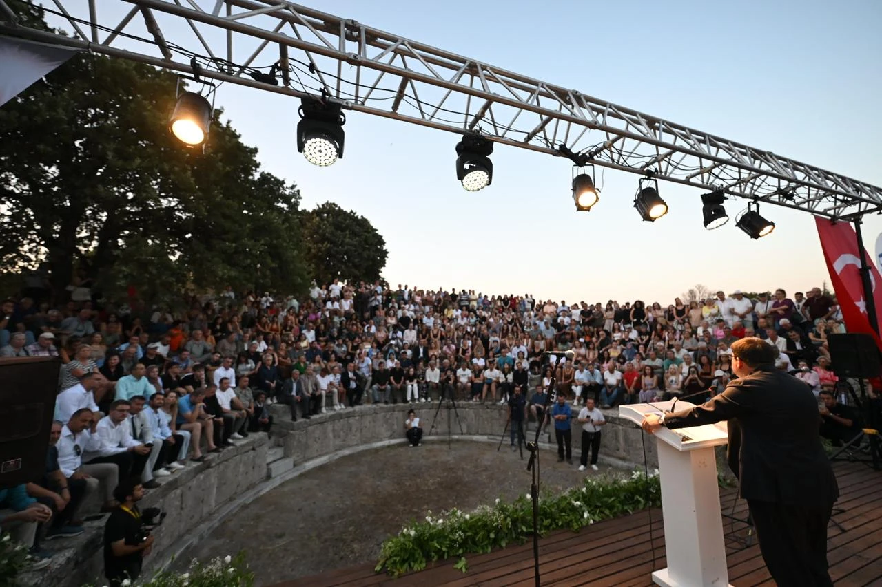 Guests attend the official opening ceremony of the 63rd International Troia Festival at the ancient city of Troy in Canakkale, Türkiye, Aug. 10, 2026. (AA Photo)