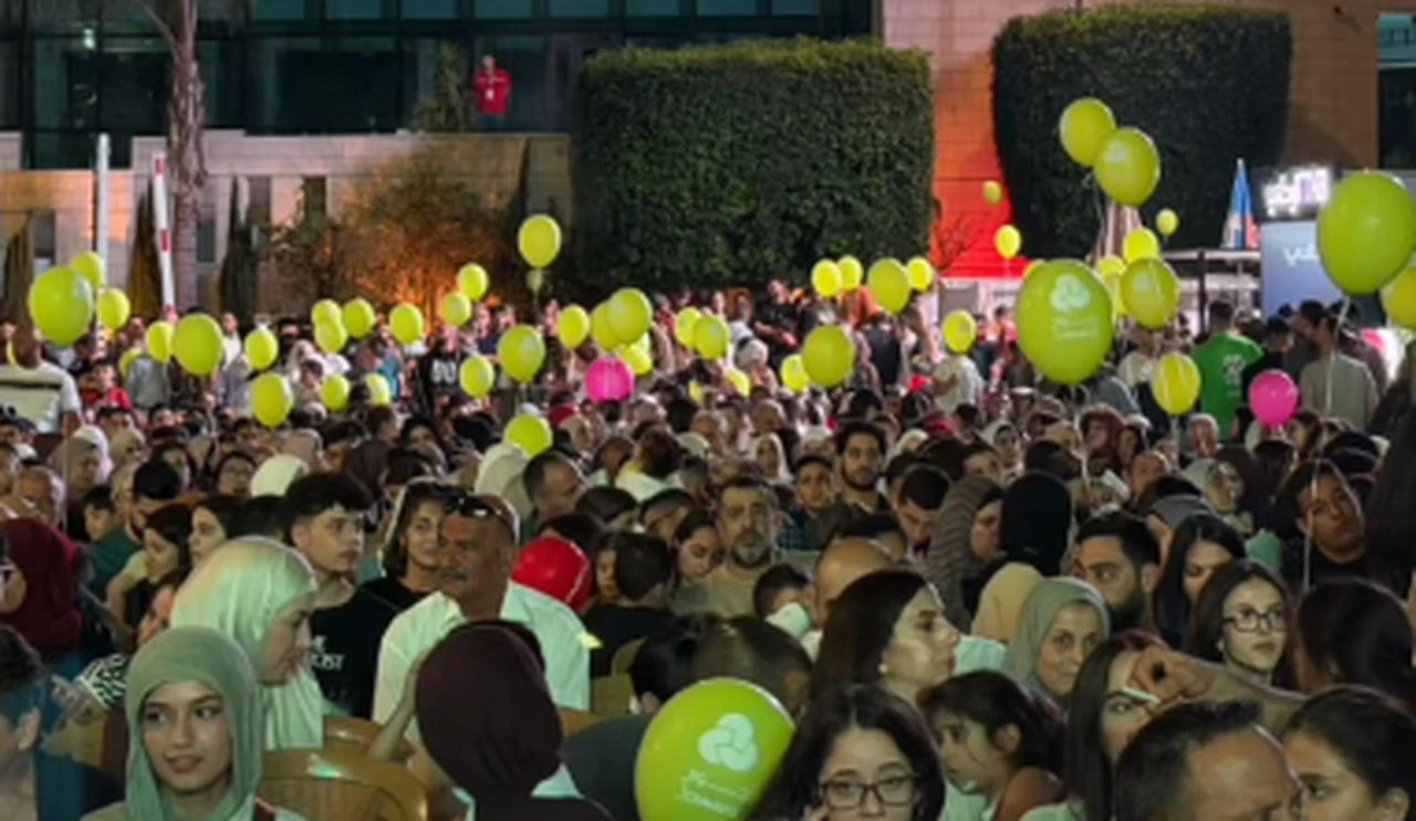 Crowds gather at Rashid Al-Haddadin Square during the 15th edition of the Wein a Ramallah festival in Ramallah, occupied West Bank. (Photo via Instagram/@ramallahmunicipality)