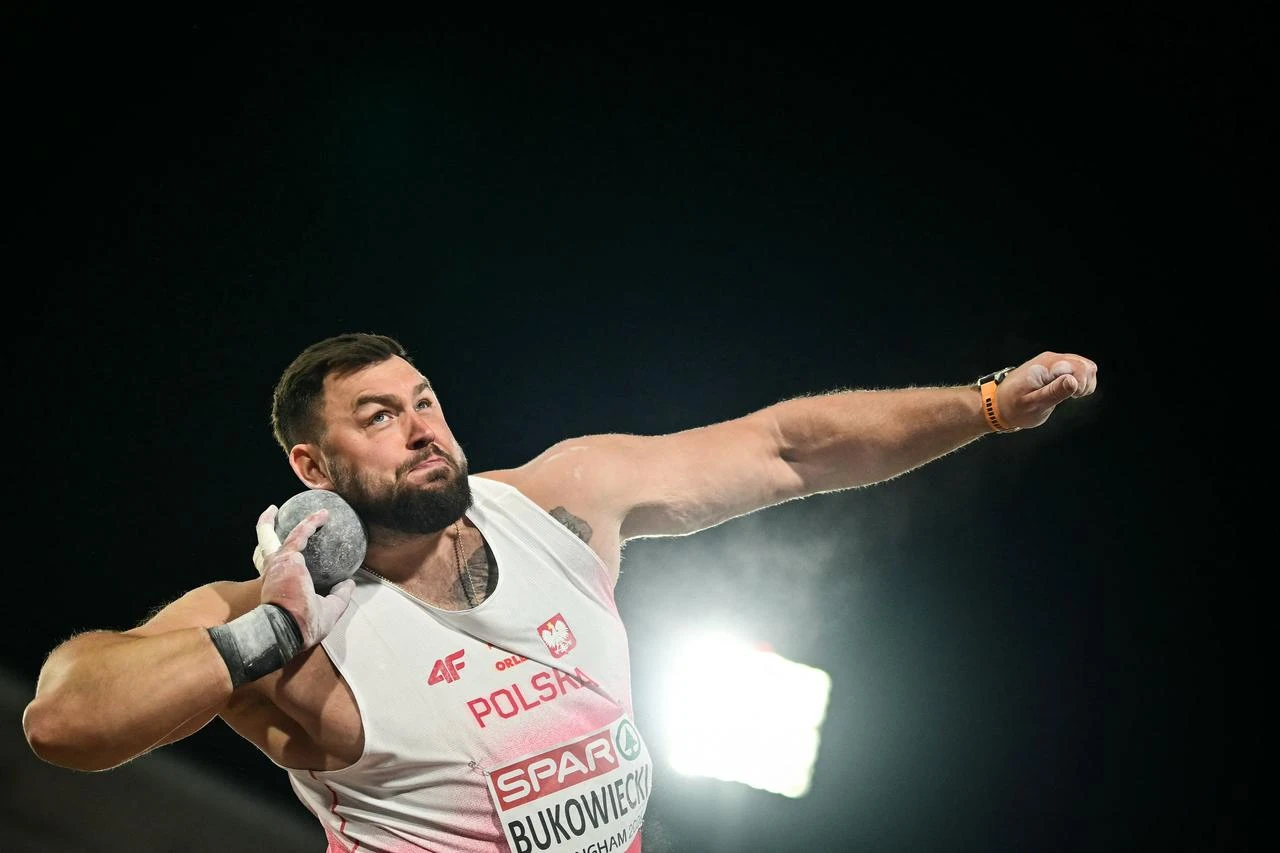 Poland's Konrad Bukowiecki competes in the men’s shot put during the European Athletics Championships in Birmingham, U.K., Aug. 10, 2026. (AFP Photo)