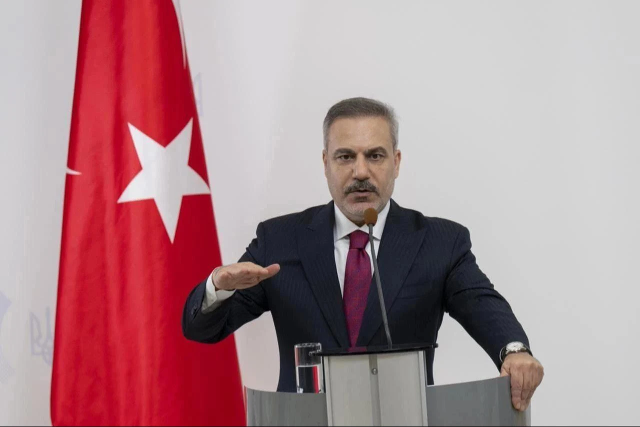 Turkish Foreign Minister Hakan Fidan (seen) and Ukrainian Foreign Minister Andrii Sybiha hold a joint press conference, July 16, 2026 in Kyiv, Ukraine. (AA Photo)