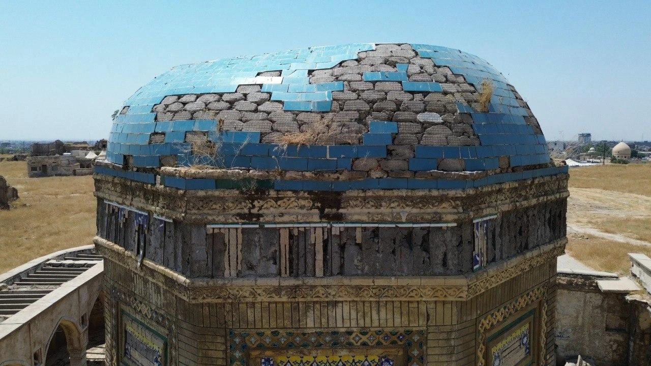 An aerial view of the historic Green Dome (Gok Kumbet), built in 1361 during the Seljuk period inside the Citadel of Kirkuk in Kirkuk, Iraq, on August 11, 2026. (AA Photo)