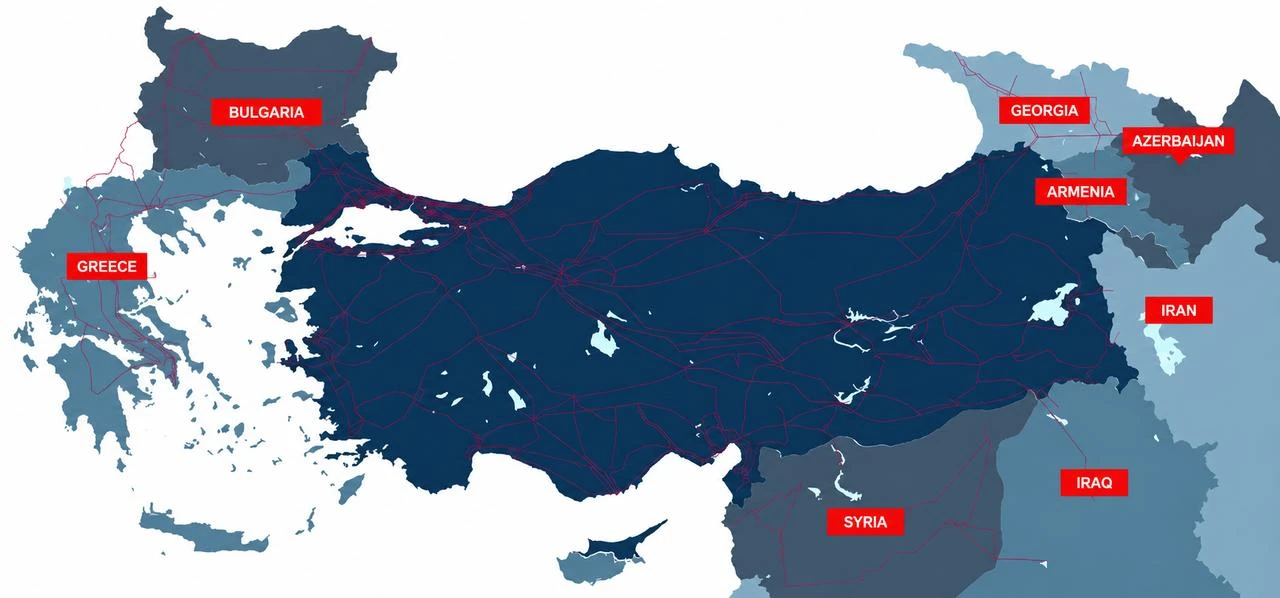 Map shows Türkiye’s electricity transmission network and existing cross-border connections with neighboring countries. (Image via TEIAS)
