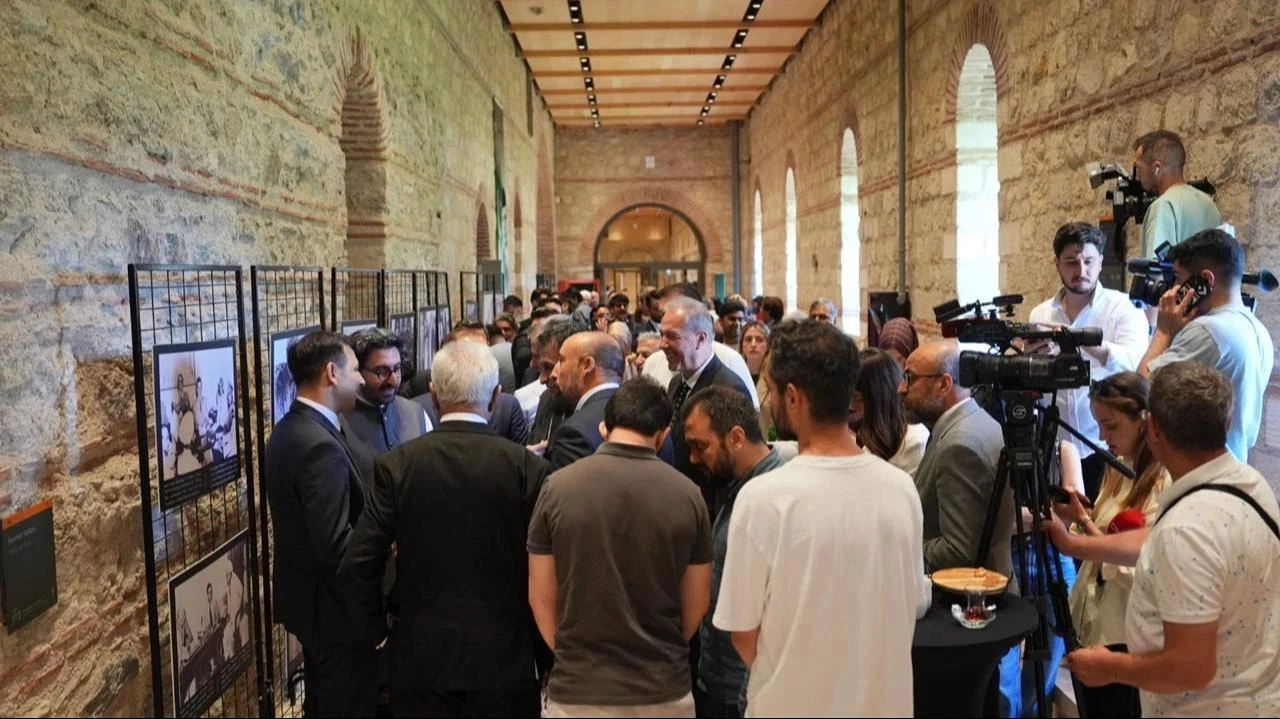 Visitors view archival photographs during a photo exhibition marking the 150th birth anniversary year of Pakistan founder Muhammad Ali Jinnah at Rami Library in Istanbul, Türkiye, June 16, 2026. (Courtesy of Embassy of Pakistan, Ankara)