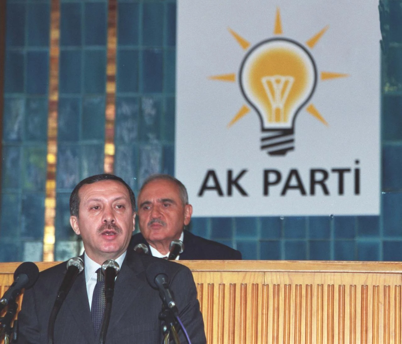 Recep Tayyip Erdogan speaking during AK Party's first ever parliamentary group meeting, Aug. 17, 2001. (AA File Photo)