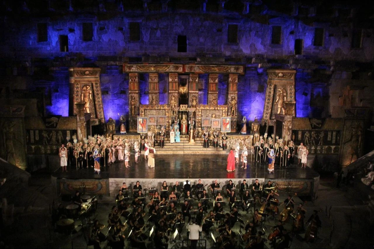 The 31st International Aspendos Opera and Ballet Festival, organized by the Turkish Ministry of Culture and Tourism’s State Opera and Ballet General Directorate, kicked off with the performance of Giuseppe Verdi’s "Aida," Antalya, Türkiye, Sept. 13, 2024. (AA Photo)