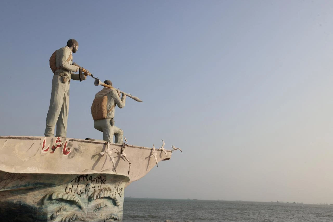 A sculpture overlooking the Strait of Hormuz is seen along the seafront in the port city of Bandar Abbas, in southern Iran on August 10, 2026. (AFP Photo)
